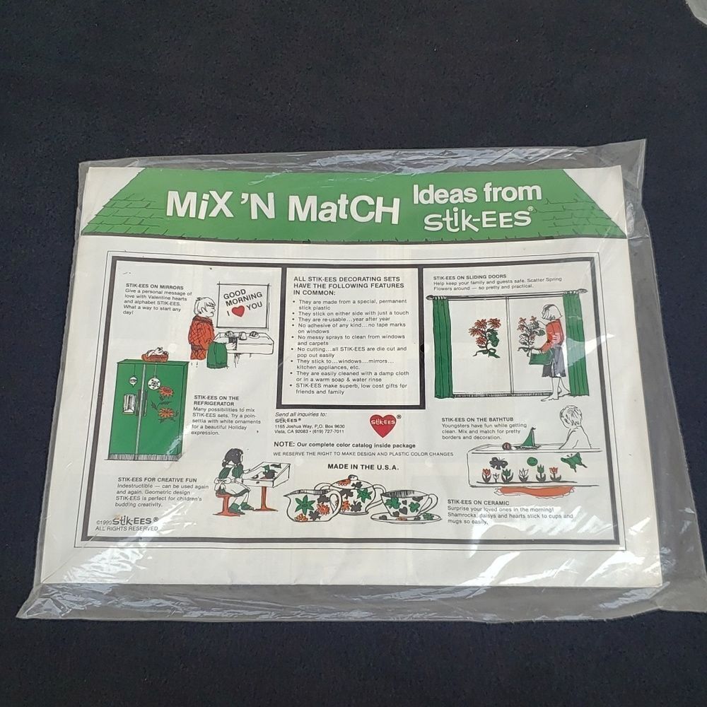 3 Sets Vintage Stik-ees Self Stick Vinyl Window Clings Still Sealed in Package - Picture 5 of 7